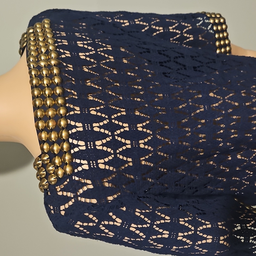 TRINA TURK LOS ANGELES PALM SPRINGS Navy Gold Cropped Bolero Women's Jacket 10. - Picture 7 of 7